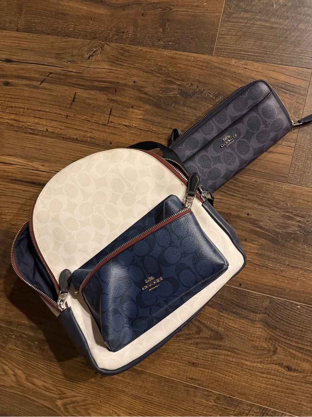 Coach Navy and Cream Signature Canvas Crossbody Set